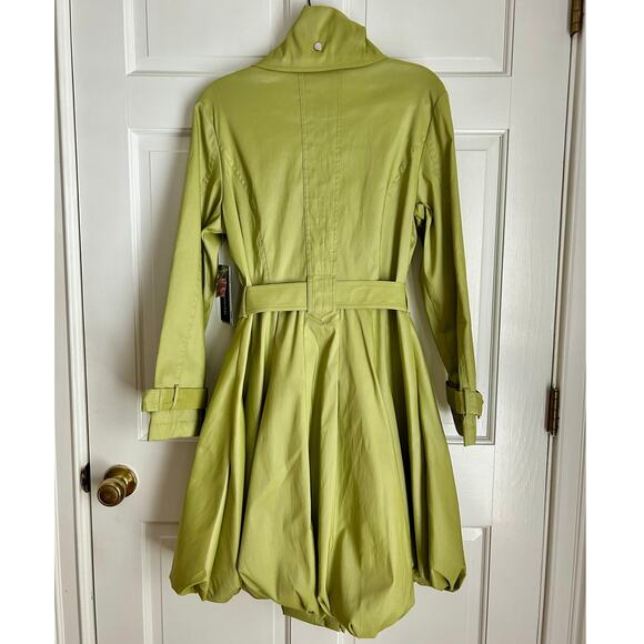NWT Samual Dong Light Green Bubble Skirt Tie Belt Trench Coat Dress Size Large - Picture 2 of 8